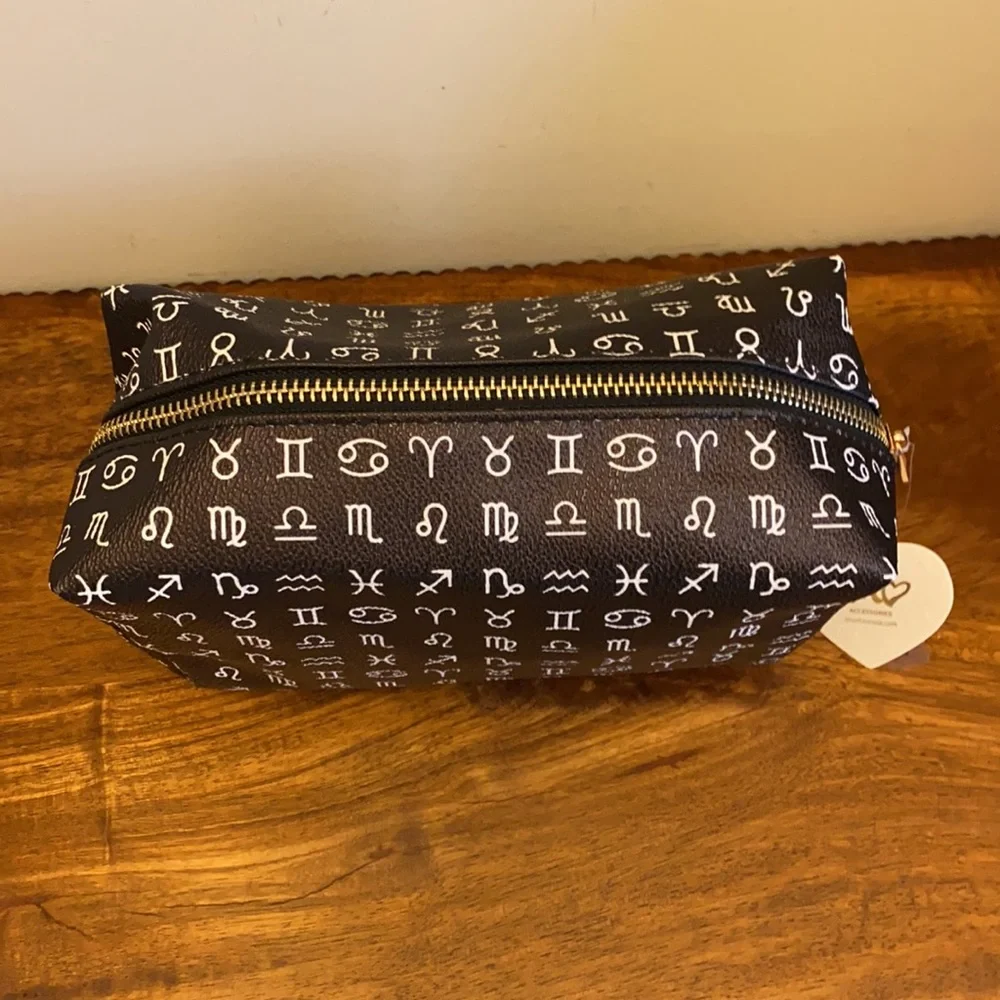 NWT Imoshion Astrology Zodiac Cosmetic Bag Gold Zip Pouch 10x7
